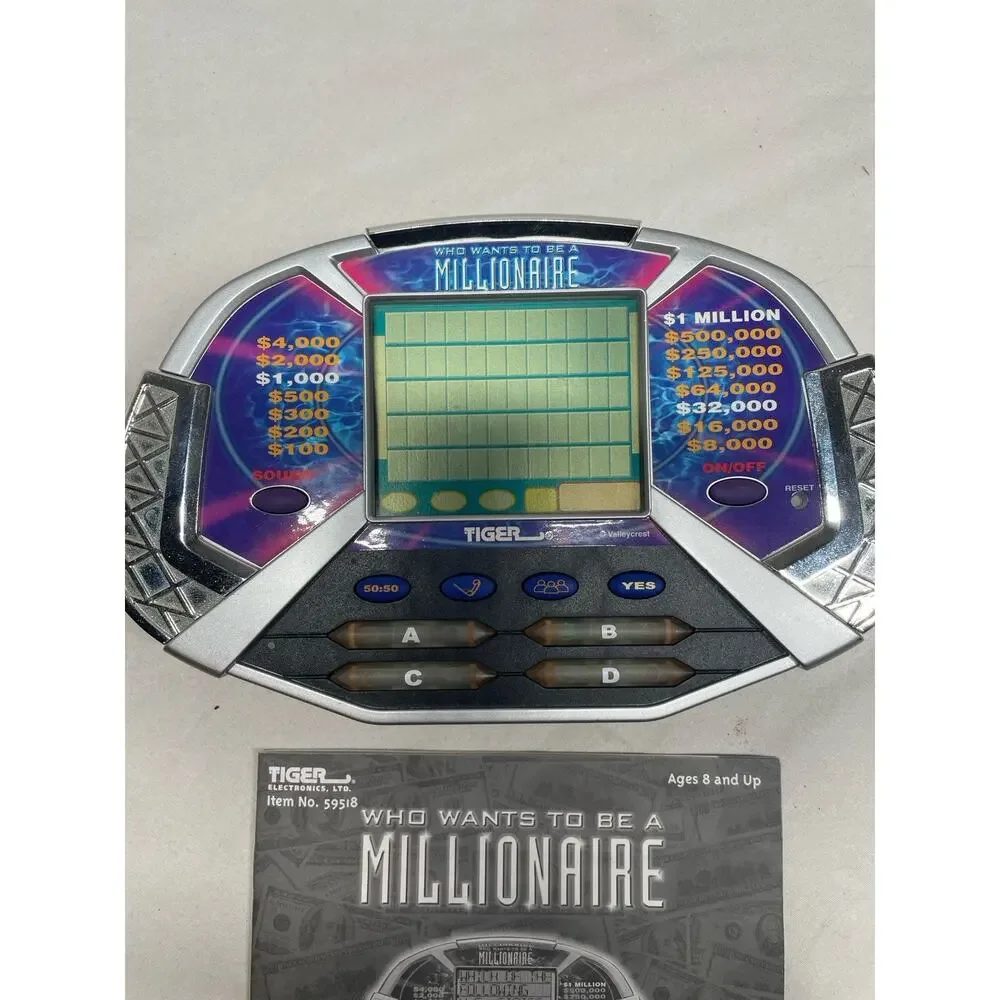 TIGER WHO WANTS TO BE A MILLIONAIRE HAND HELD GAME W/ CARTRIDGE & Manual Works